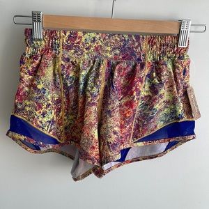 lululemon athletica Multicolor Splatter Print Athletic Shorts with Blue Trim